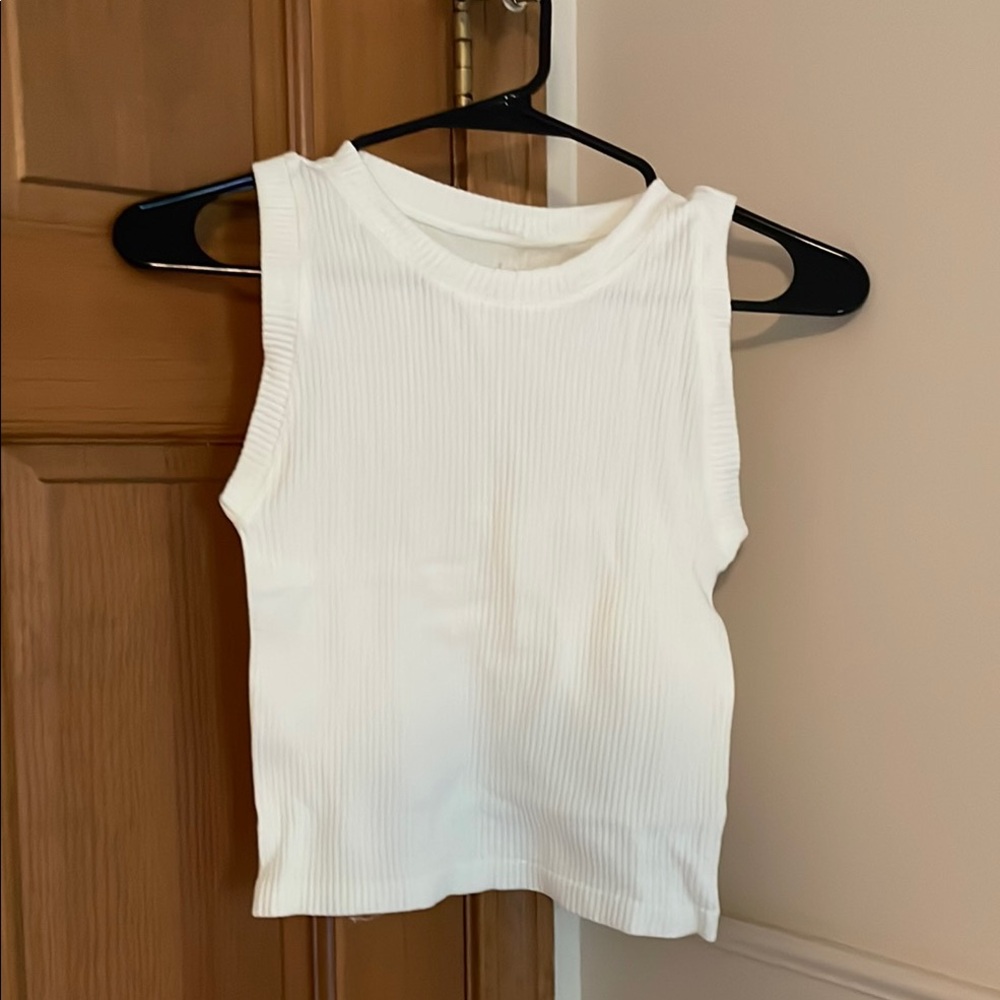 Pink Rose White Fitted Sleeveless Tank Top